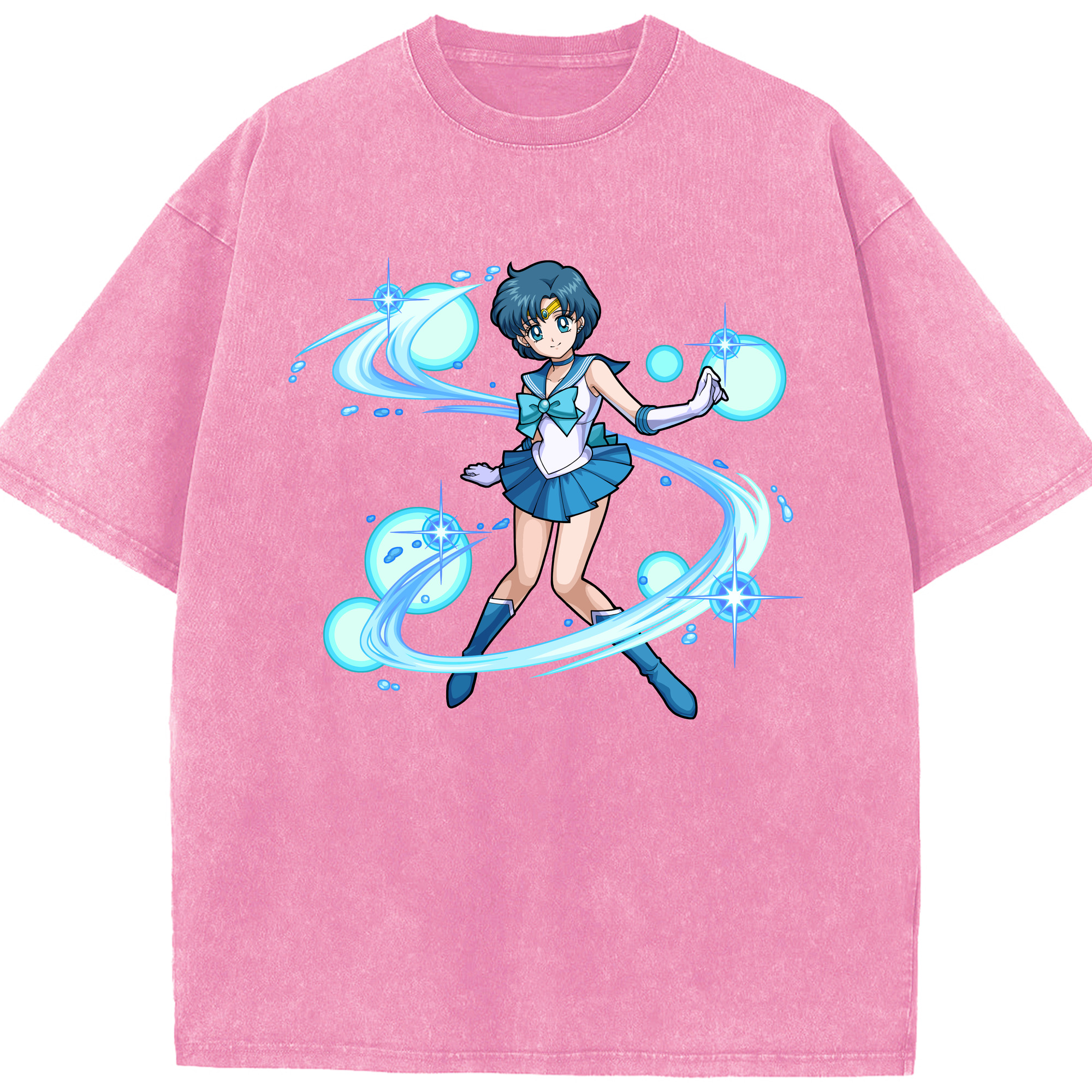 （画像用） 美少女戦士セーラームーン 水野 亜美 みずの あみ Sailor Moon Mizuno Ami 綿100% ヴィンテージ風 半袖Tシャツ（フロントプリント）